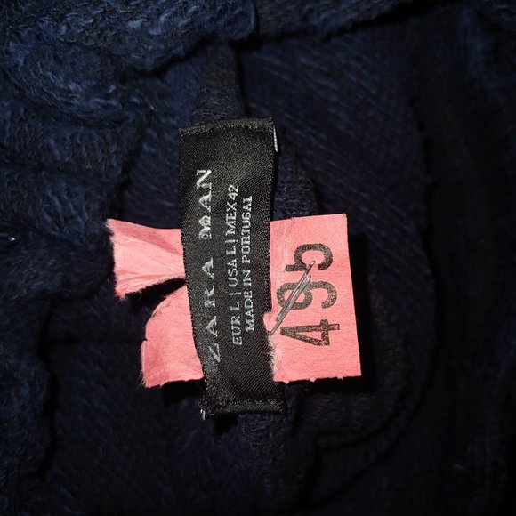 Navy Funnel Neck Shaggy Tweed type stitch Zara Large - Picture 7 of 7